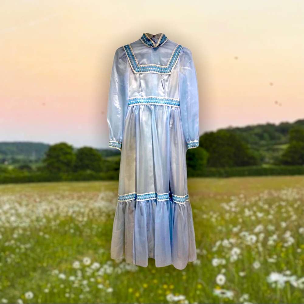 Blue cottagecore 70s vintage maxi dress